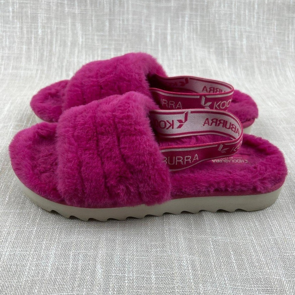 Koolaburra by UGG Imree Pink Faux Fur Slingback Slide Slippers Girls Size 3